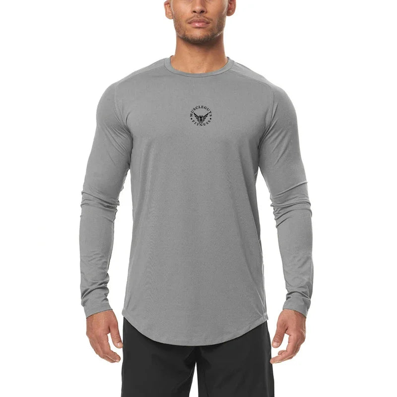Mens Gym Mesh Quick-drying Clothing Cool Fitness Casual Clothing Fitness Comfortable Fashion Long Sleeve Slim Sporting Tshirt
