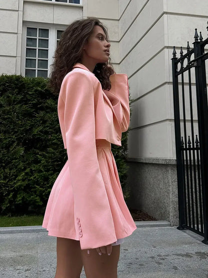 Fall Suit Skirt Suit Women's Solid Lapel Button Blazer Patchwork Pleated Skirt 2 Piece Skirt Suit FashionStreetwear Women's Y2k