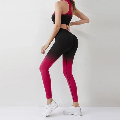Summer Thin Yoga Trousers High-Waisted Push-Up Peach Hip Pants Gradient Tight Running Training Fitness Sport Suit