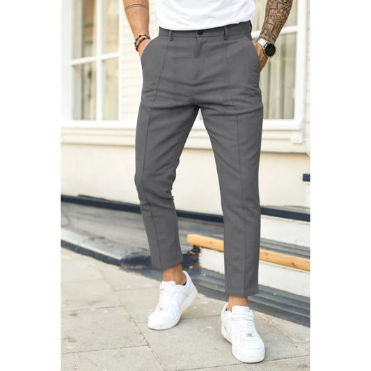 Men's Casual Pure Color Double Fold Line West Pants Spring Summer Autumn Fashion City Style Cotton Polyester Blend Leisure Tr...