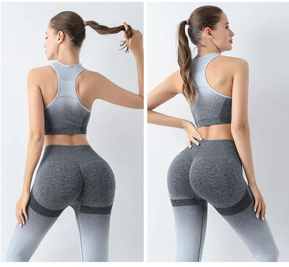 Summer Thin Yoga Trousers High-Waisted Push-Up Peach Hip Pants Gradient Tight Running Training Fitness Sport Suit