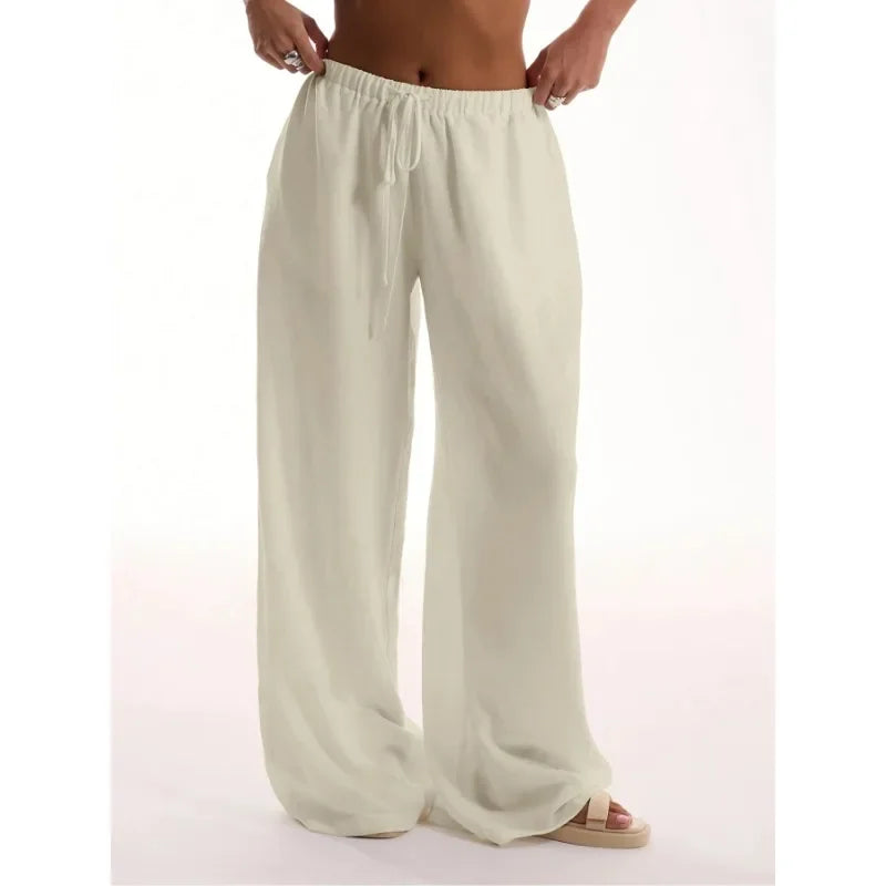 Plus Size 1XL-5XL Women's Fashionable Solid Color Straight Tube Drawstring Elastic Waist Pants Suitable for Commuting