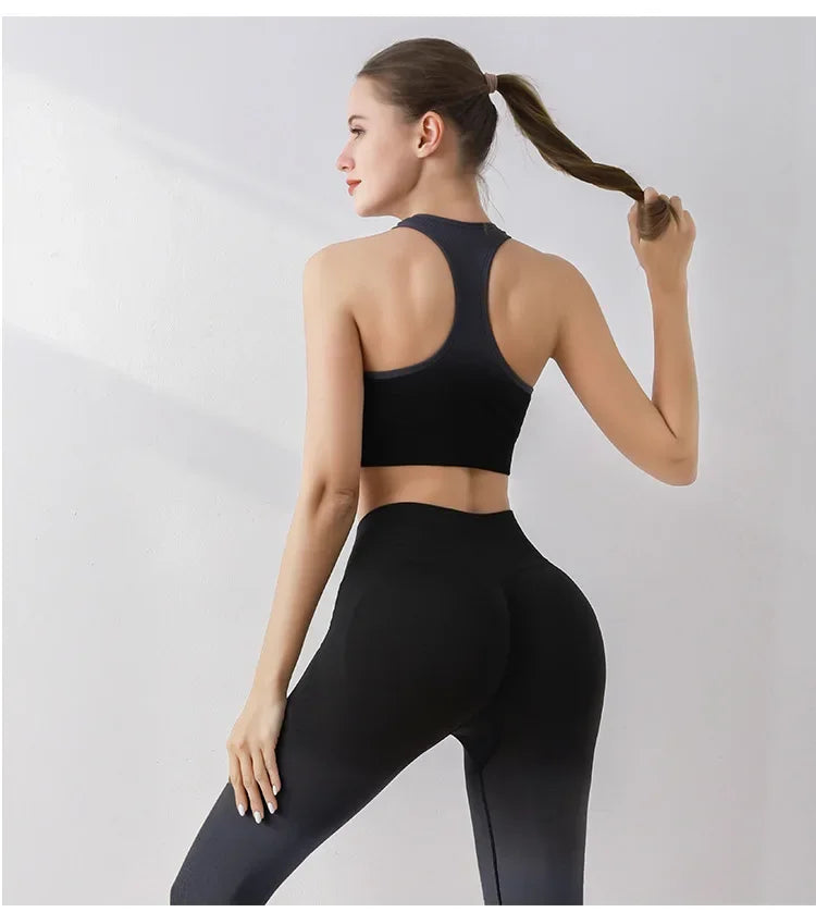 Summer Thin Yoga Trousers High-Waisted Push-Up Peach Hip Pants Gradient Tight Running Training Fitness Sport Suit