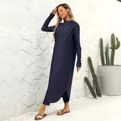 Black Modest Swimwear Women with Swim Cap 2025 Summer Swimsuit 3 Piece Set Burkini Muslim Mujer Robe Femme Musulmane Clothing