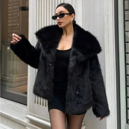 MUJER Faux Fur Coat Plush Fluffy Women's Jacket 2025 Woman Autumn Winter New in Outerwears White Red Gray Black Blends Coats