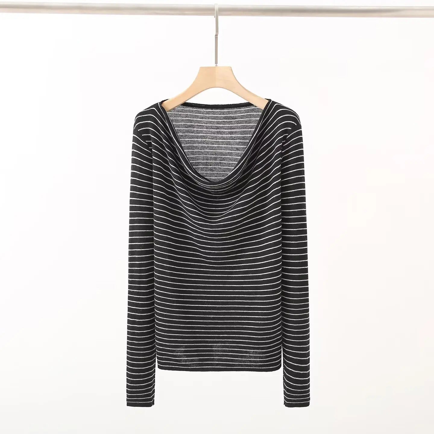 Casual Knitted Sweater Women's Slim Fit Fashionable Early Autumn Wind Neckline Y733203 Street Style Thin Long Sleeve Pure Color