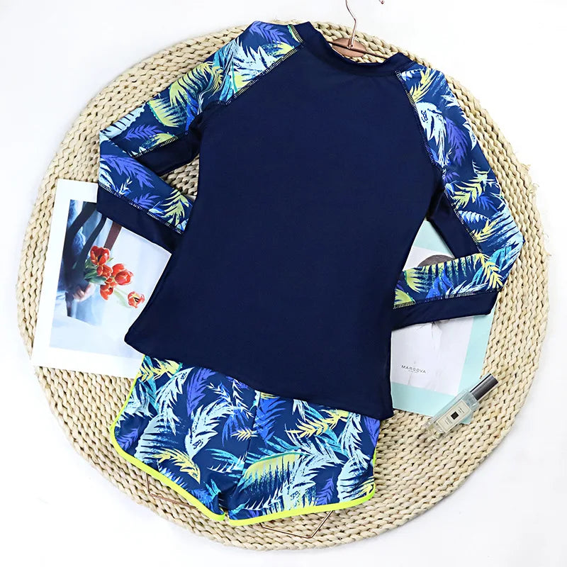 2025 Surfing Women's Swimsuit RashGuard Bikinis Long Sleeve Swimwear Female Print Summer Bathing Suit 2-piece Sports Biquini