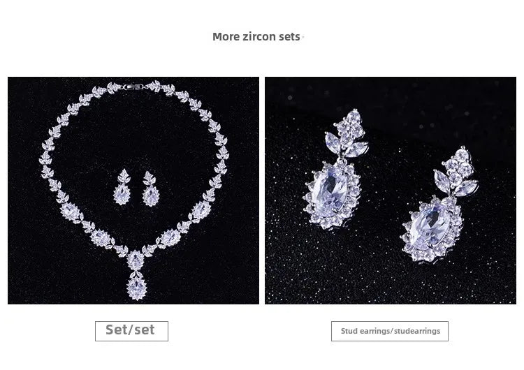 Elegant Chinese Style Bride Zirconia Jewelry Set Necklace Earrings Headpiece by Liangya Lirun Suitable for Weddings