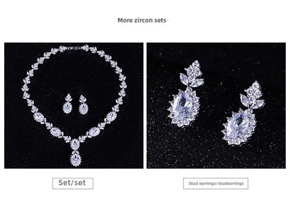 Elegant Chinese Style Bride Zirconia Jewelry Set Necklace Earrings Headpiece by Liangya Lirun Suitable for Weddings