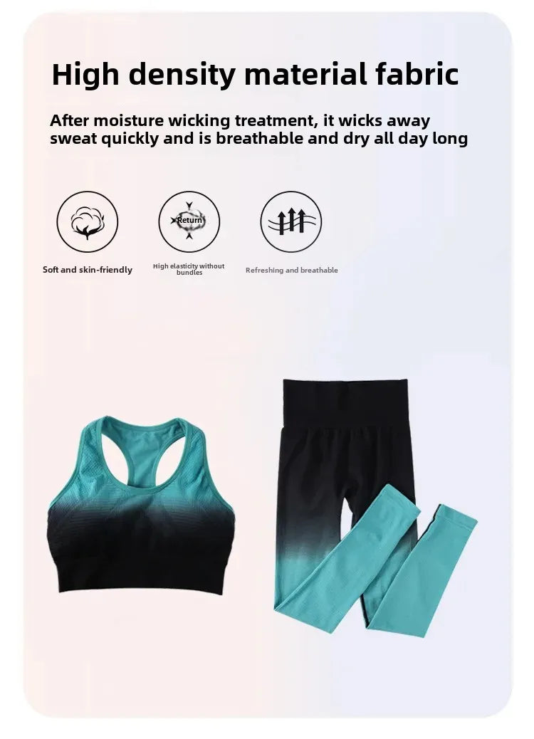 Summer Thin Yoga Trousers High-Waisted Push-Up Peach Hip Pants Gradient Tight Running Training Fitness Sport Suit