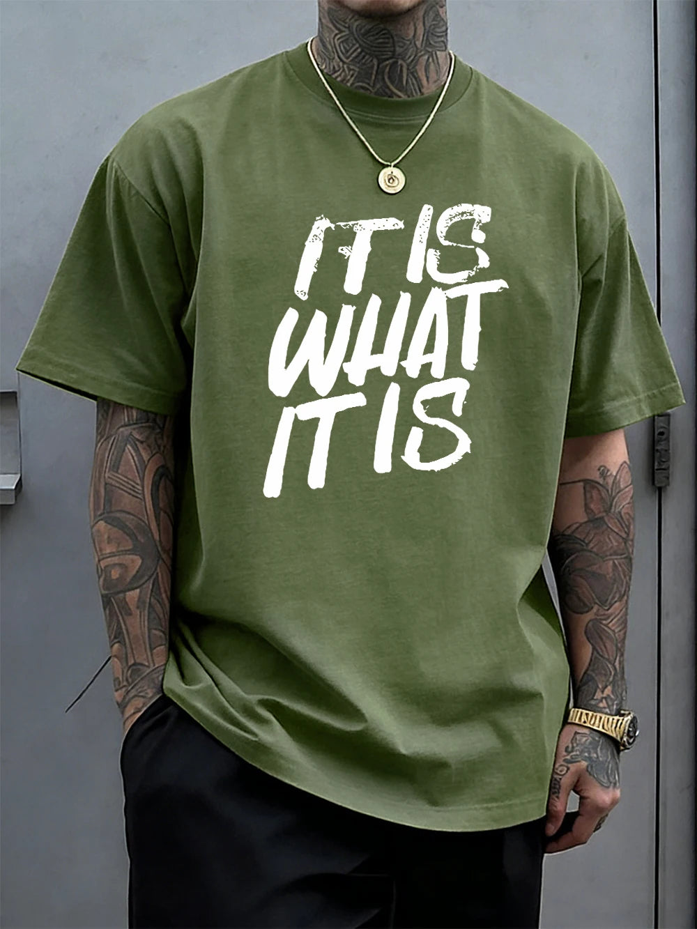 It Is What It Is Art Letter Prints Cotton T-Shirts Mens Summer Soft Oversize T Shirt O-Neck Short Sleeve Tops Basic Male Clothes