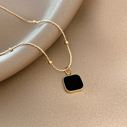 316L Stainless Steel Black Shell Square Pendant Necklace for Women New Fashion Lady Gift Neck Chain Jewelry Collier Femme