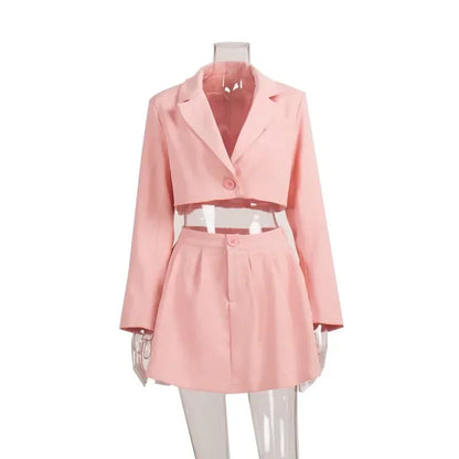 Fall Suit Skirt Suit Women's Solid Lapel Button Blazer Patchwork Pleated Skirt 2 Piece Skirt Suit FashionStreetwear Women's Y2k