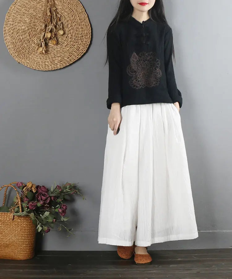 2022 Summer Chinese Style Ethnic Long Sleeve Women Retro Embroidery Blouse Red T-shirt Cotton Oversize Loose Ladies Casual Tops