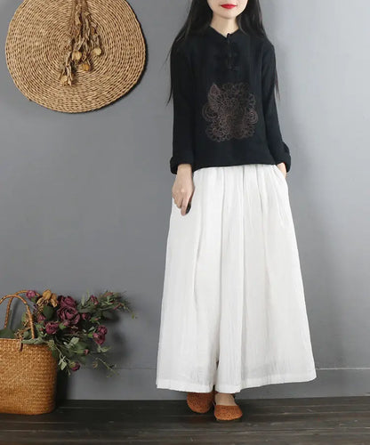 2022 Summer Chinese Style Ethnic Long Sleeve Women Retro Embroidery Blouse Red T-shirt Cotton Oversize Loose Ladies Casual Tops