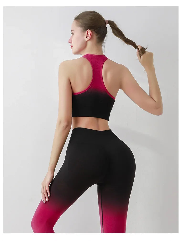 Summer Thin Yoga Trousers High-Waisted Push-Up Peach Hip Pants Gradient Tight Running Training Fitness Sport Suit