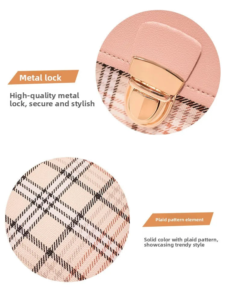 Fashionable Korean Style Small Backpack Hot Sale Of The Season Checkered Crossbody Bag Single Shoulder Phone Bag PU Material...