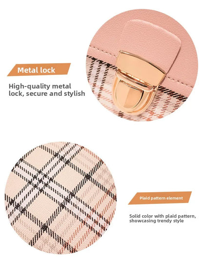 Fashionable Korean Style Small Backpack Hot Sale Of The Season Checkered Crossbody Bag Single Shoulder Phone Bag PU Material...