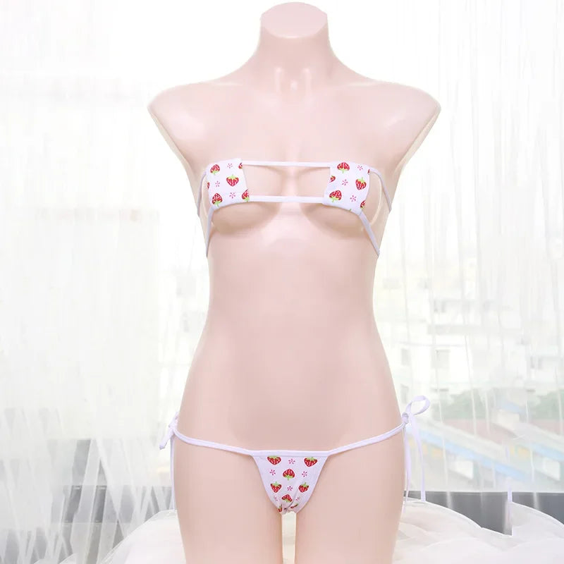 Japanese Sexy Lingerie Lolita Kawaii Mosaic Cartoon Anime Mini Bikini Adult Cosplay Erotic Costumes Bra Women Underwear Set
