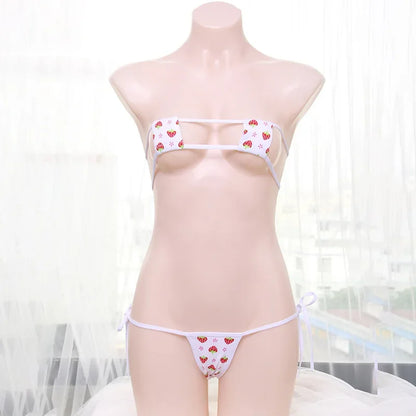 Japanese Sexy Lingerie Lolita Kawaii Mosaic Cartoon Anime Mini Bikini Adult Cosplay Erotic Costumes Bra Women Underwear Set