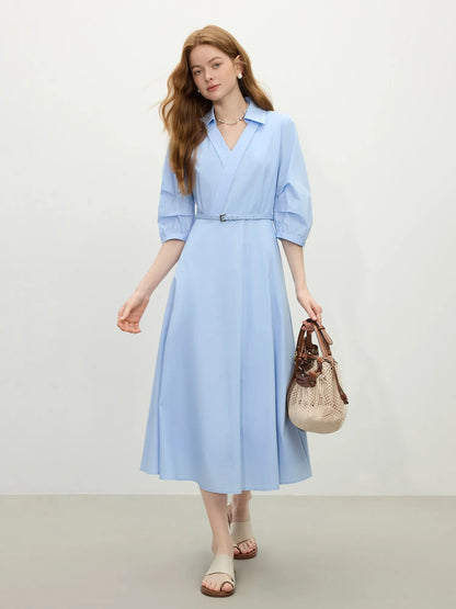 FSLE Autumn Women Wedding Guest Dress Spring Long Sleeves Dress Three-quarter Sleeve Cotton Elegant 2025 Slim Waist  Dress