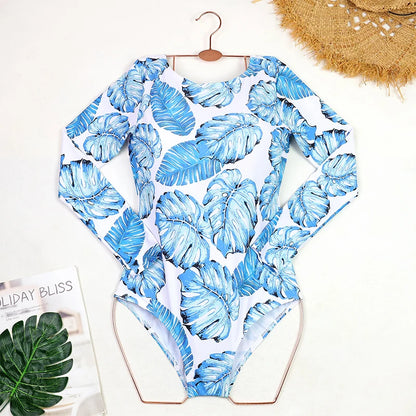 Women's Swimsuit 2024 Long Sleeve Rash Guard Bikini Surfing Suit One Piece Bodysuit Print Brasileño Push up Monokini Swimwear