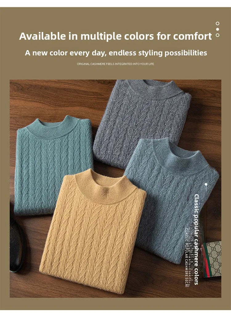 Men's Cashmere Knitted Long Sleeve Base Shirt Casual Thickened Half High Collar Autumn Winter Sweater Fashion Urban Style