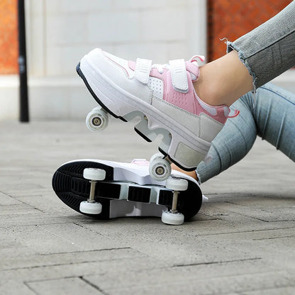 Size 33 34 35 - 44 Deformation Roller Skates Shoes Double Row 4-Wheel Skates Roller Shoes Dual-Purpose Roller Sneakers Shoes