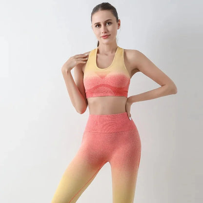 Summer Thin Yoga Trousers High-Waisted Push-Up Peach Hip Pants Gradient Tight Running Training Fitness Sport Suit