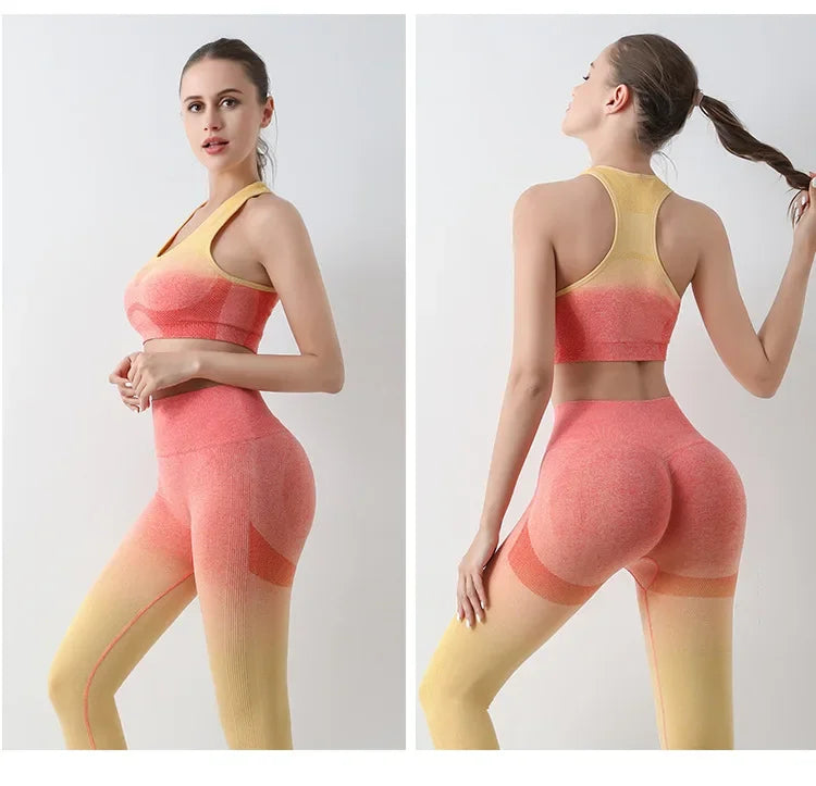 Summer Thin Yoga Trousers High-Waisted Push-Up Peach Hip Pants Gradient Tight Running Training Fitness Sport Suit
