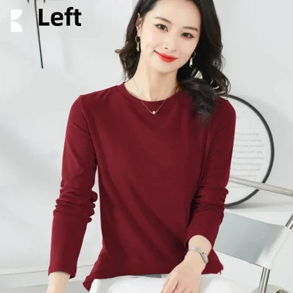 Korean Style Women's round Neck Long Sleeve Base Shirt Early Autumn New Pure Color Threaded Top Trendy T-shirt Slim Fit