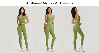 Seamless Yoga Set Women Gym Clothing Sports Bra Semi-Fixed Cups Workout Tops Anti Rolling Yoga Leggings with Pocket Tights