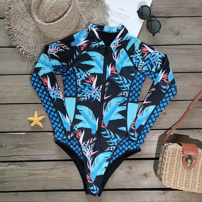2025 Surfing Women's Swimsuit RashGuard Bikinis Long Sleeve Swimwear Female Print Summer Bathing Suit 2-piece Sports Biquini