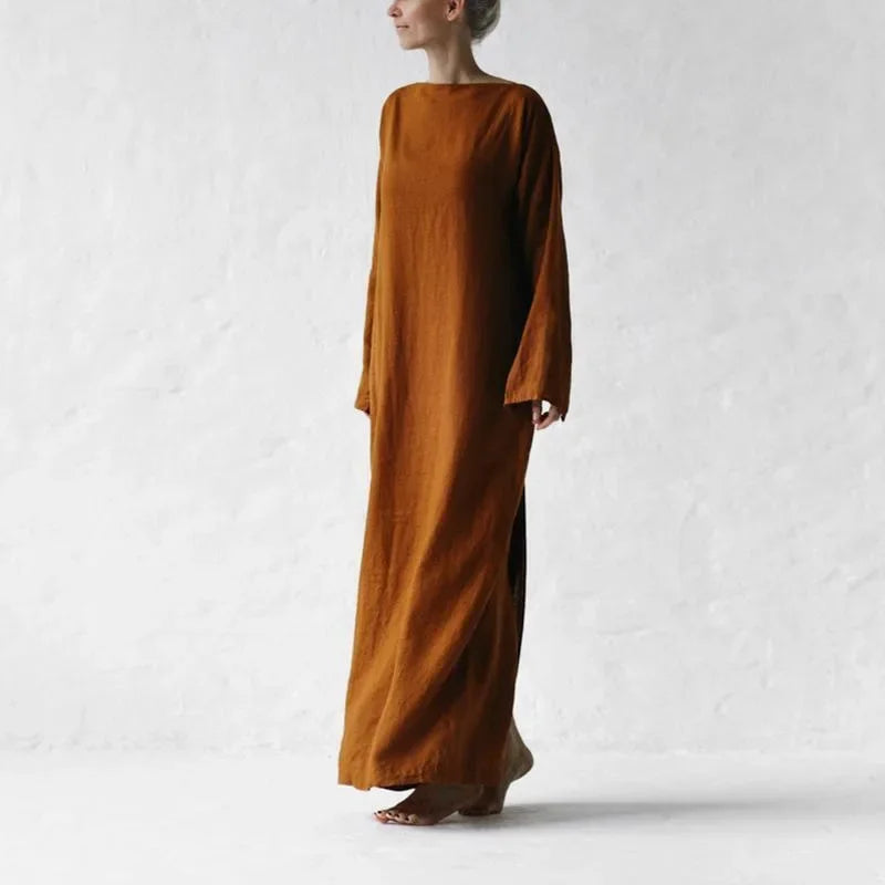 2023 Amazon New Cotton Linen Long Sleeve One Shoulder Belted Dress Women's Clothing Dresses Origin Mainland China Brand Name NoE