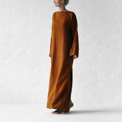 2023 Amazon New Cotton Linen Long Sleeve One Shoulder Belted Dress Women's Clothing Dresses Origin Mainland China Brand Name NoE