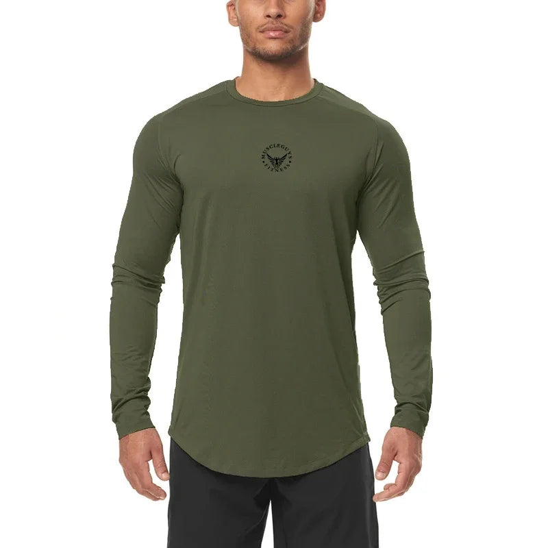Mens Gym Mesh Quick-drying Clothing Cool Fitness Casual Clothing Fitness Comfortable Fashion Long Sleeve Slim Sporting Tshirt
