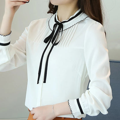 Blusas Mujer De Moda 2025 Blouse Women Long Sleeve White Blouse Women Blouse Shirts Stand Collar Chiffon Blouse Shirt Tops A521
