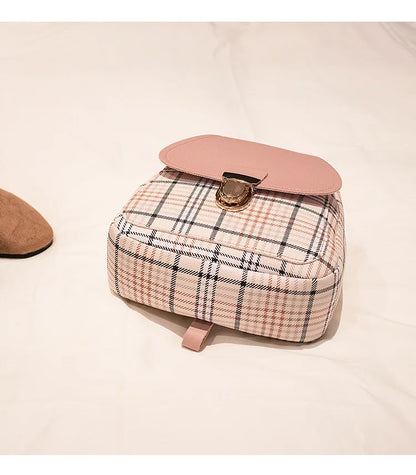 Fashionable Korean Style Small Backpack Hot Sale Of The Season Checkered Crossbody Bag Single Shoulder Phone Bag PU Material...