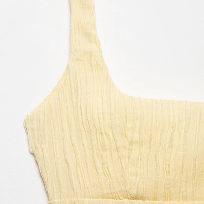 Women's Dress Yellow Pleated Sexy Backless Slip Dress Female Sleeveless Midi Dress 2026 Summer New Square Collar Beach Vestidos
