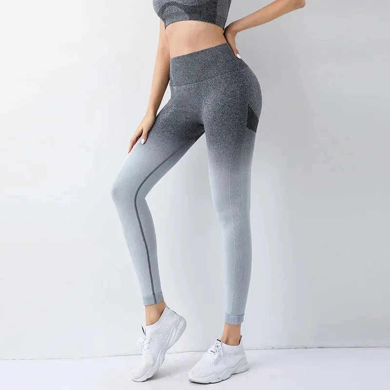 Summer Thin Yoga Trousers High-Waisted Push-Up Peach Hip Pants Gradient Tight Running Training Fitness Sport Suit