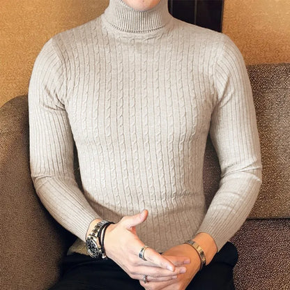 Autumn Winter Turtleneck Pullovers Warm Solid Color Men's Sweater Slim Pullover Men Knitted Sweaters Bottoming Shirt