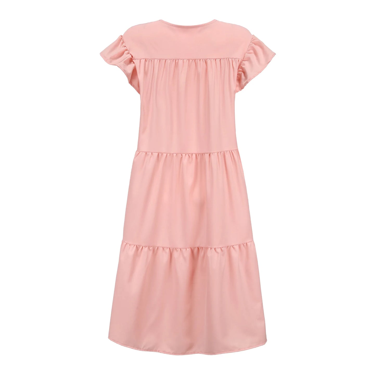 Casual Loose Ruffles Dress Women Fashion O-neck Pure Color Short Sleeve Dresses For Women 2024 Summer White Beach Sumdress