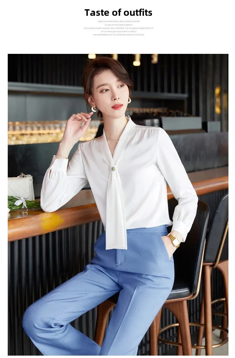 Women's Summer Professional White Shirt Short Sleeves Hotel Front Desk Workwear Korean Style OL Business Shirt White Collar Work