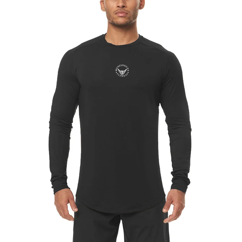 Mens Gym Mesh Quick-drying Clothing Cool Fitness Casual Clothing Fitness Comfortable Fashion Long Sleeve Slim Sporting Tshirt