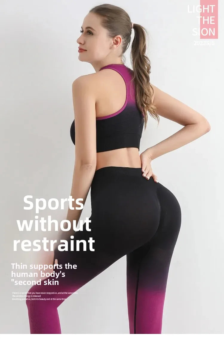 Summer Thin Yoga Trousers High-Waisted Push-Up Peach Hip Pants Gradient Tight Running Training Fitness Sport Suit