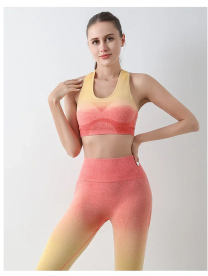 Summer Thin Yoga Trousers High-Waisted Push-Up Peach Hip Pants Gradient Tight Running Training Fitness Sport Suit