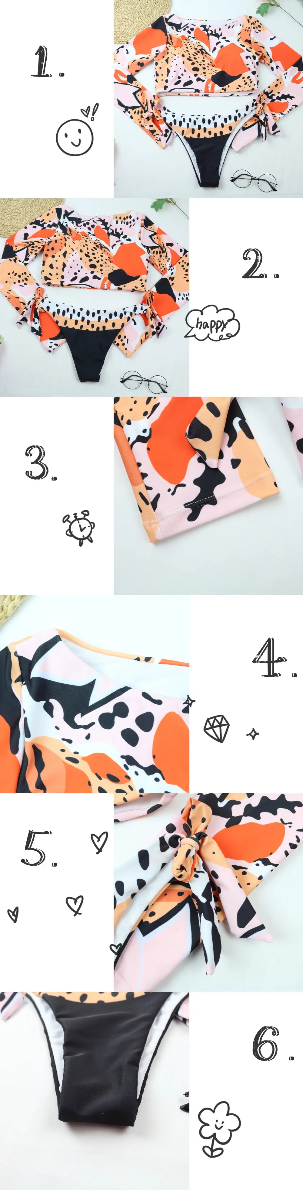 2025 Surfing Women's Swimsuit RashGuard Bikinis Long Sleeve Swimwear Female Print Summer Bathing Suit 2-piece Sports Biquini