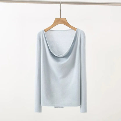 Casual Knitted Sweater Women's Slim Fit Fashionable Early Autumn Wind Neckline Y733203 Street Style Thin Long Sleeve Pure Color