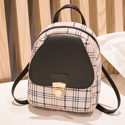 Fashionable Korean Style Small Backpack Hot Sale Of The Season Checkered Crossbody Bag Single Shoulder Phone Bag PU Material...
