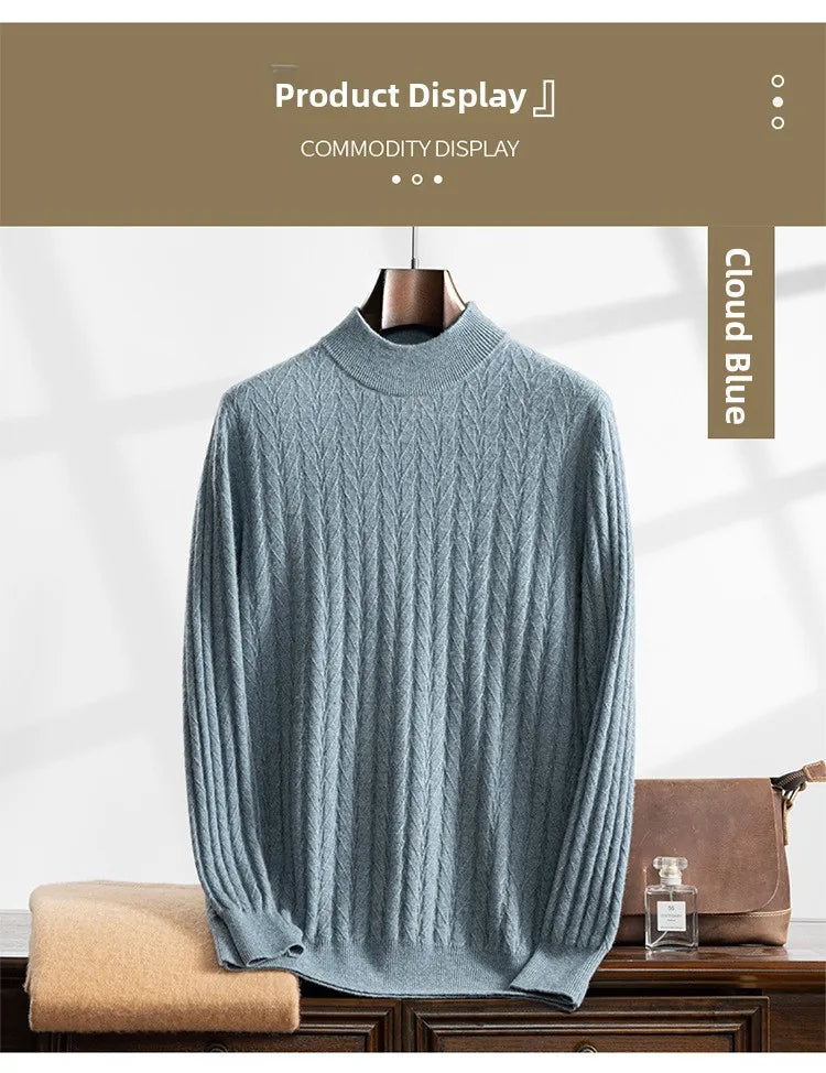 Men's Cashmere Knitted Long Sleeve Base Shirt Casual Thickened Half High Collar Autumn Winter Sweater Fashion Urban Style